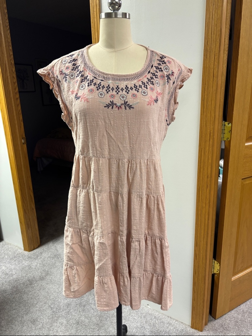 Knox rose Embroidered Pink Tiered Women's Dress